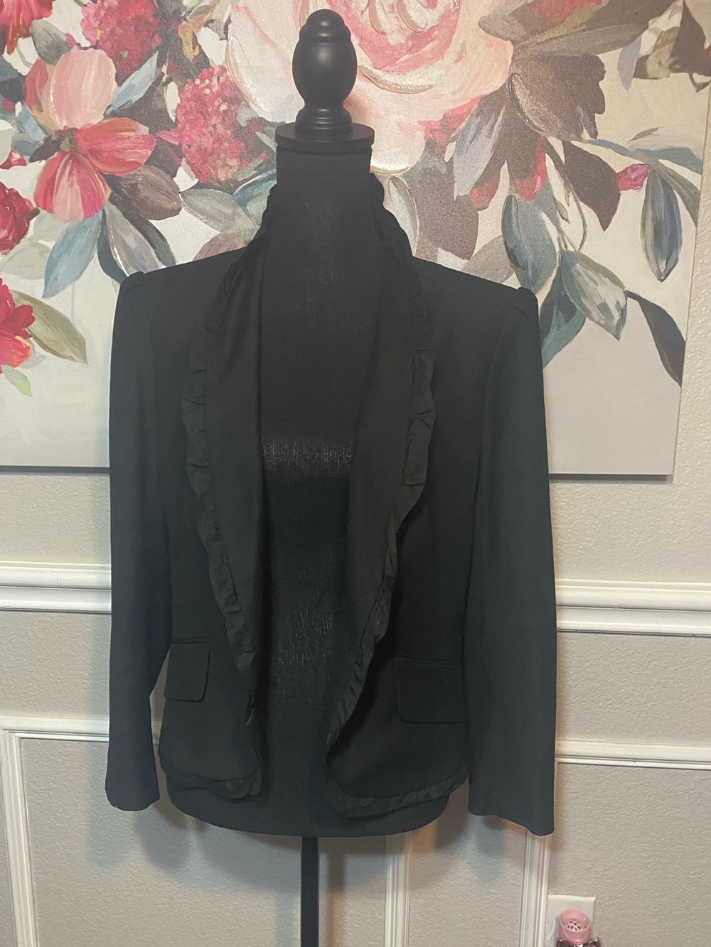 LOFT Black Ruffle-Trim Single-Button Blazer - Picture 7 of 13